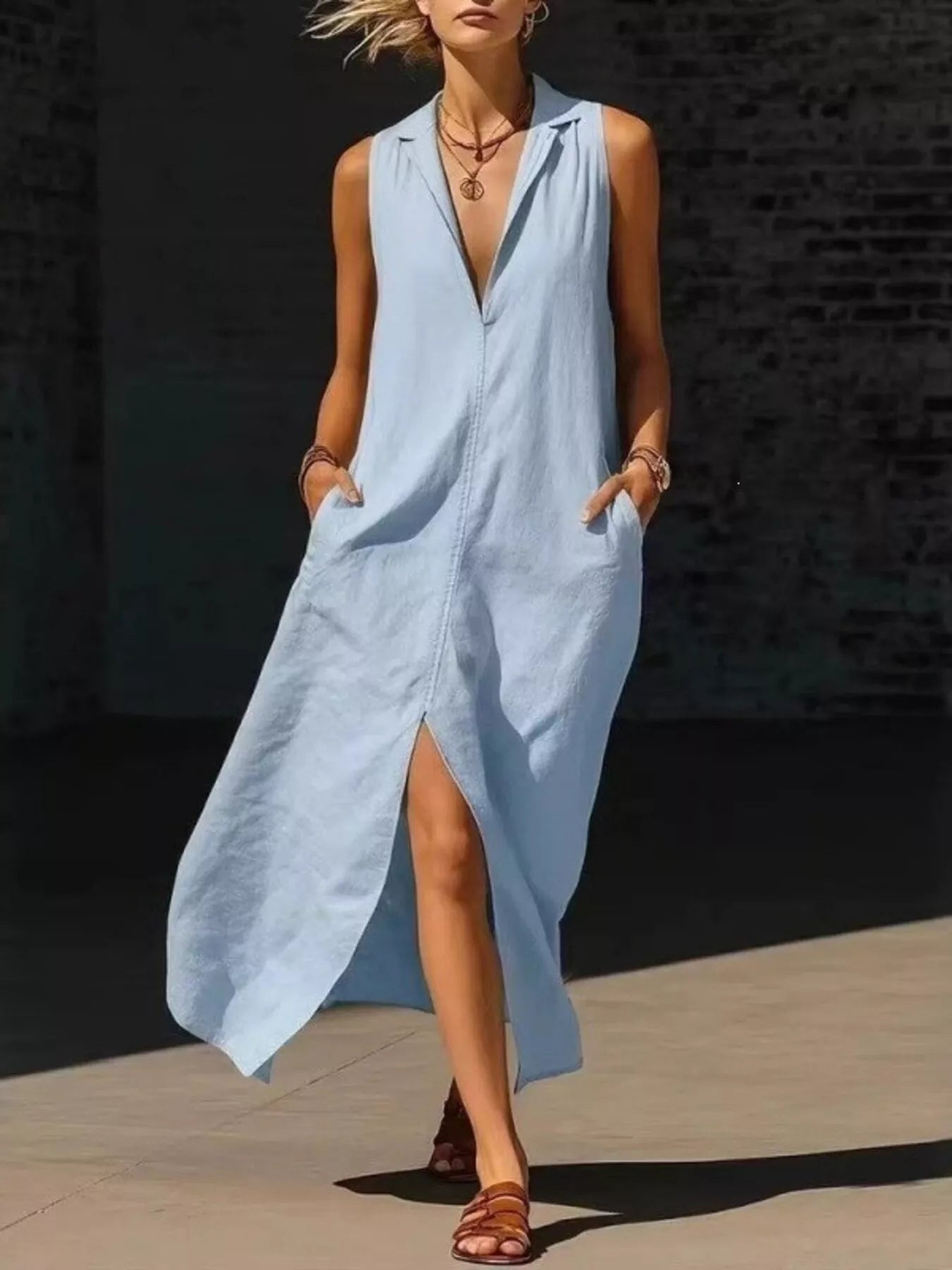 Trendsi Sleeveless Maxi Dress with Side Pockets -
