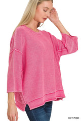 Trendsi Zenana Washed 3/4 Sleeve Boxy Sweater -