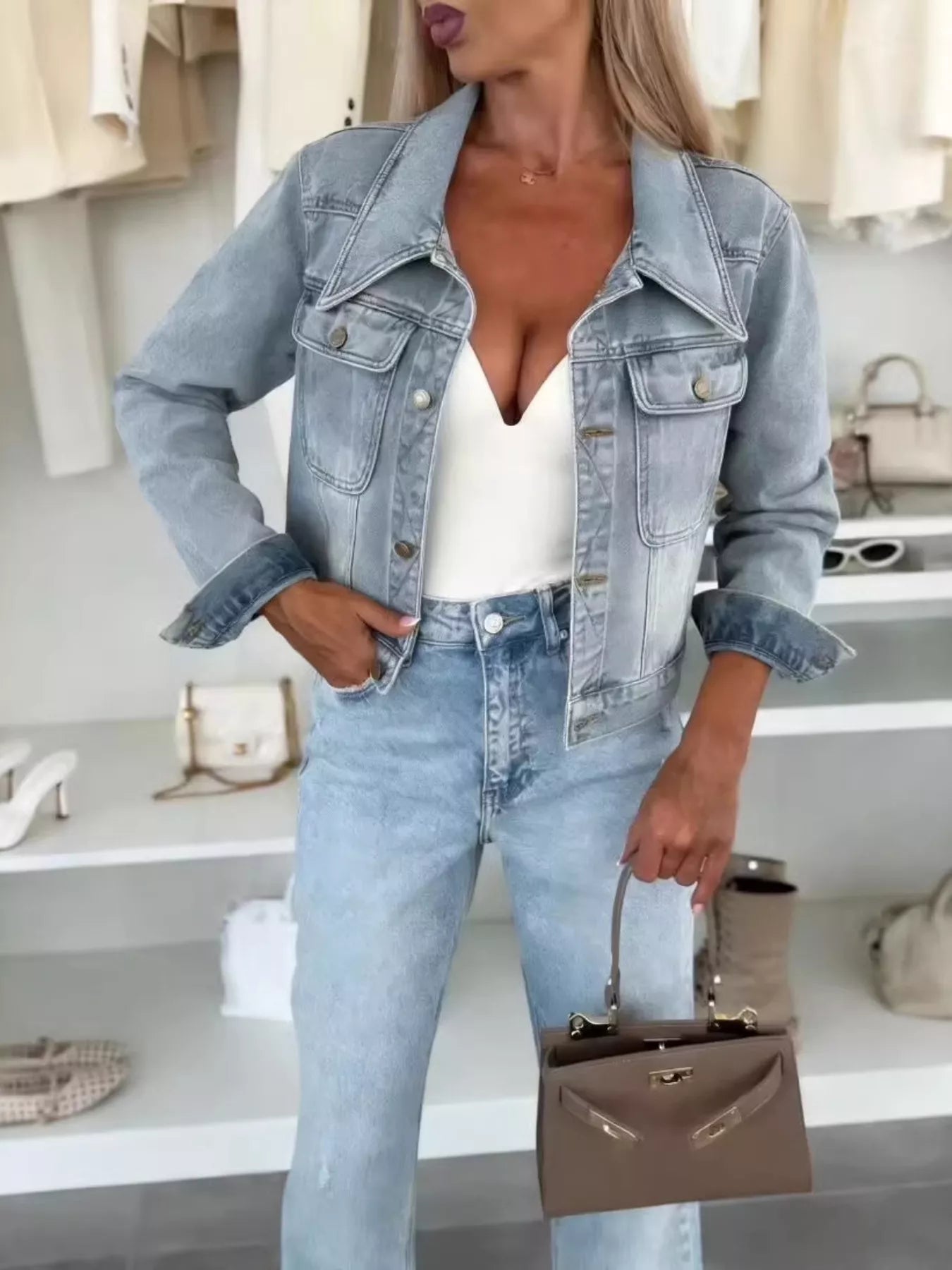 Trendsi Full Size Chic Cropped Denim Jacket Plus Size -