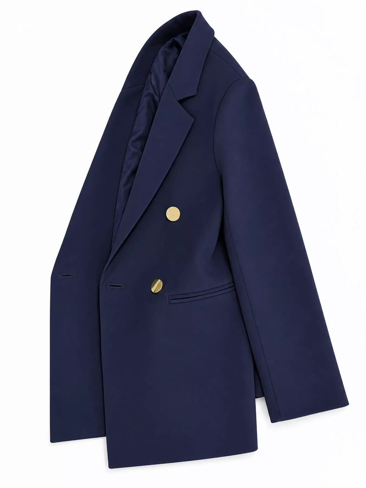 Navy double-breasted lapel collar blazer