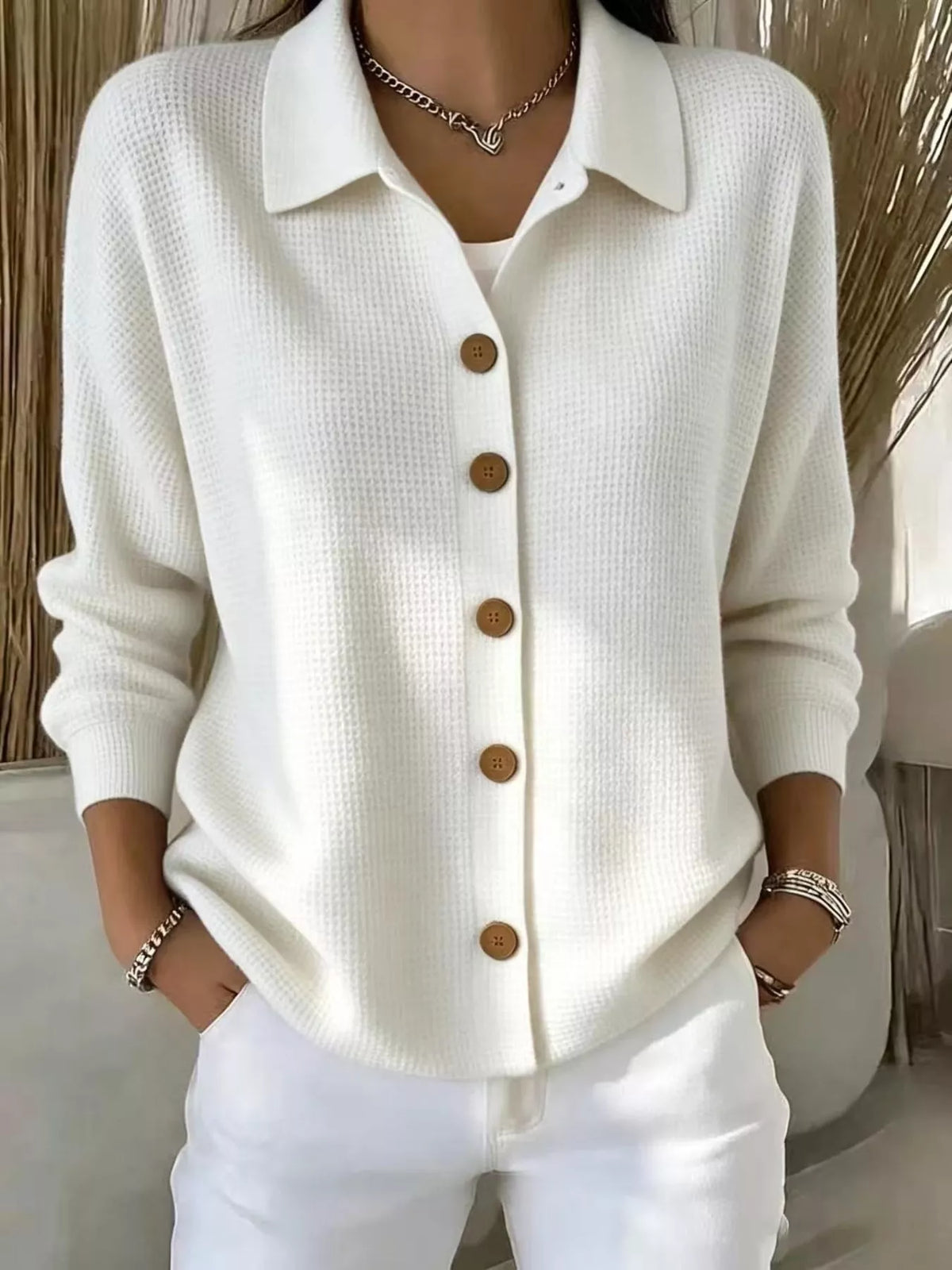 Waffle Knit Button-Down Shirt — front view