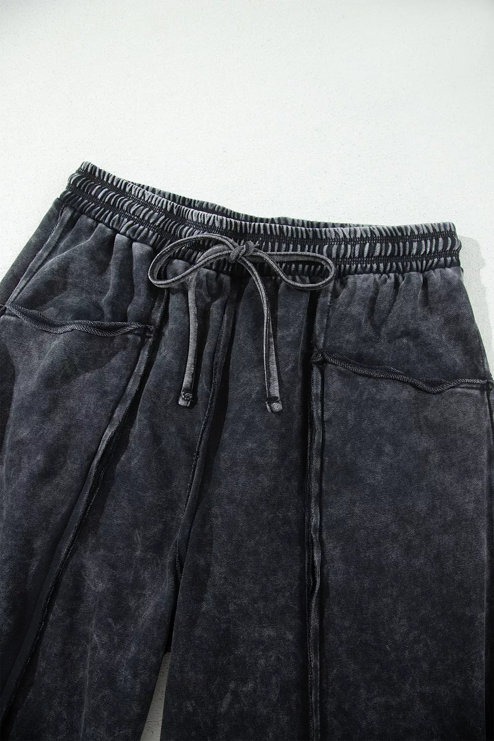 Trendsi Mineral Wash Raw Seam Drawstring Elastic Waist Barrel Pants -
