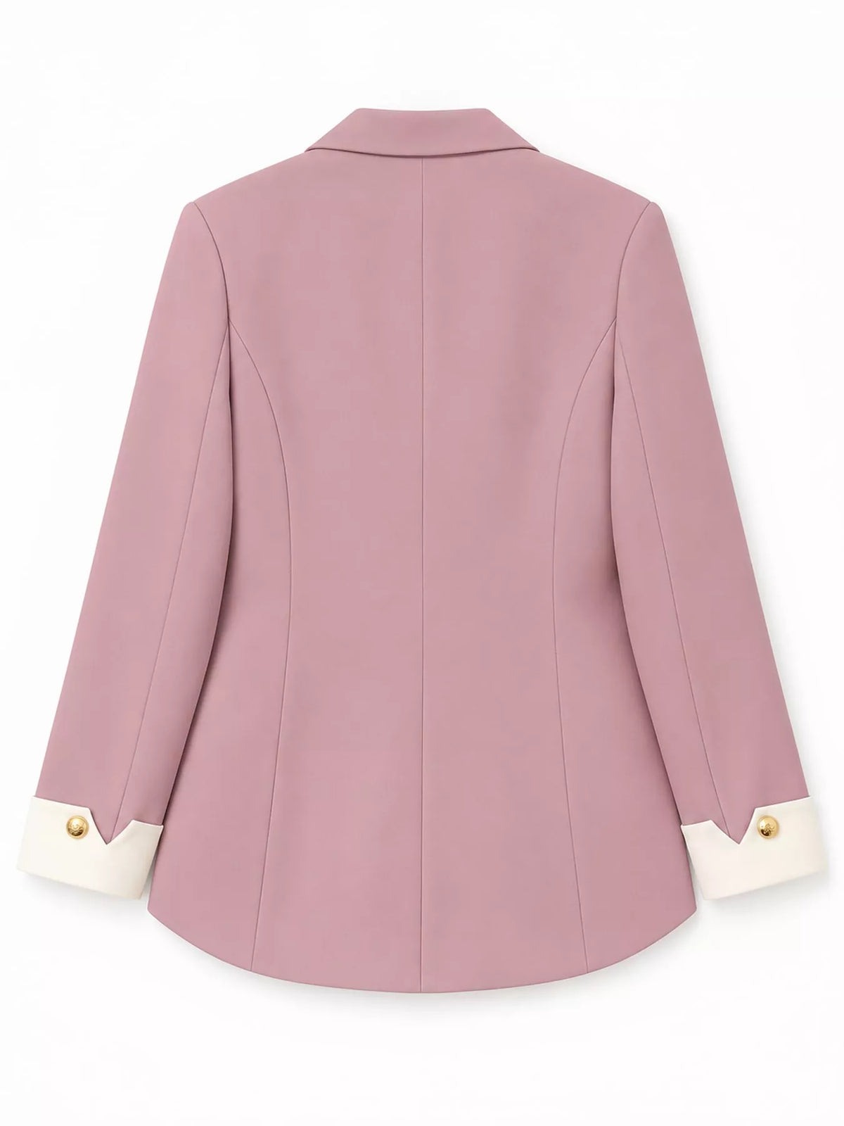 Pink single-breasted blazer with gold-tone buttons, back view