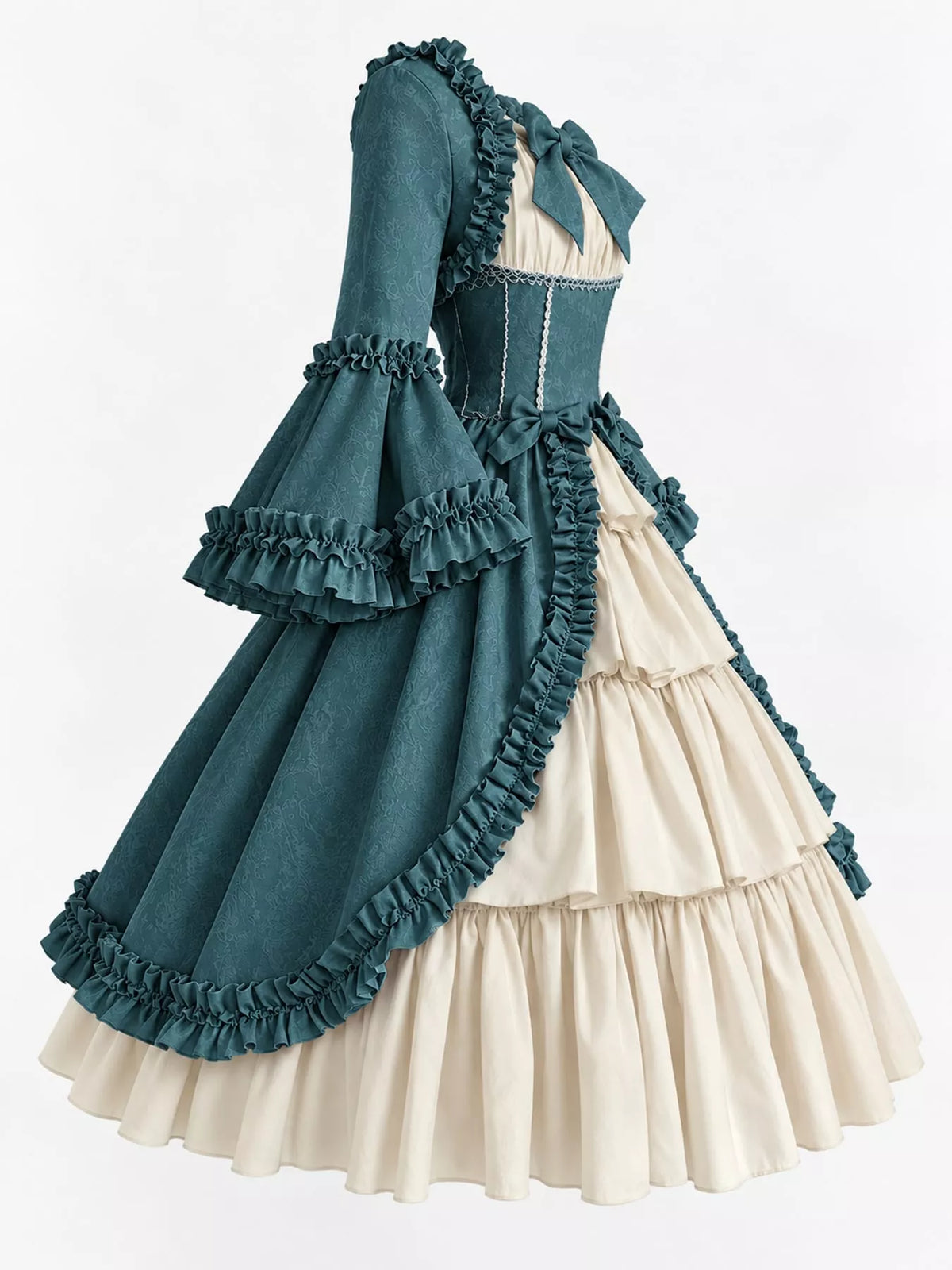 Vintage Lolita Ruffled Layered Dress in teal and cream