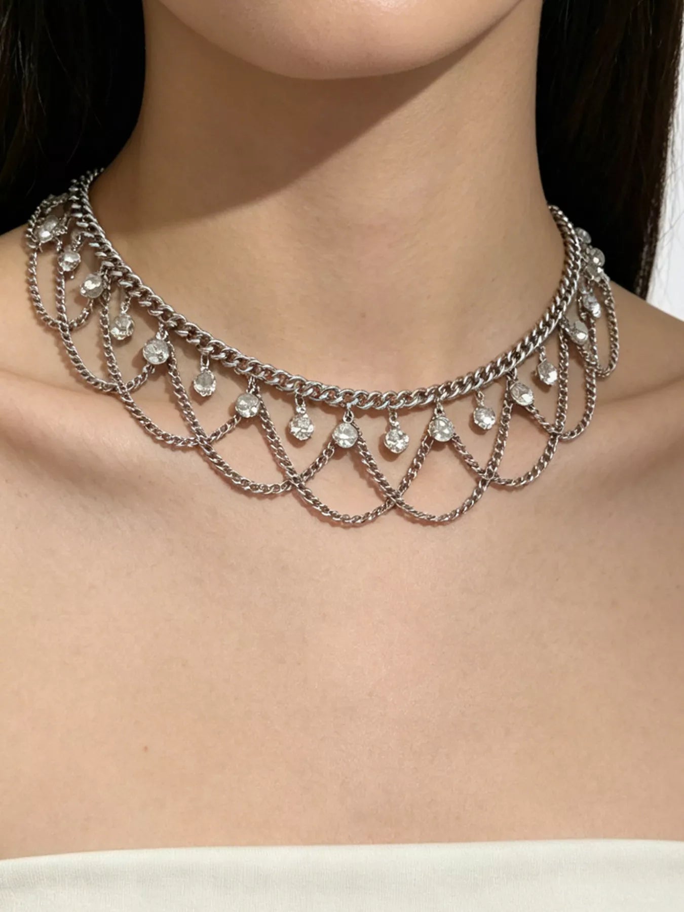 Trendsi 18K Gold-Plated Zircon Chain Necklace -