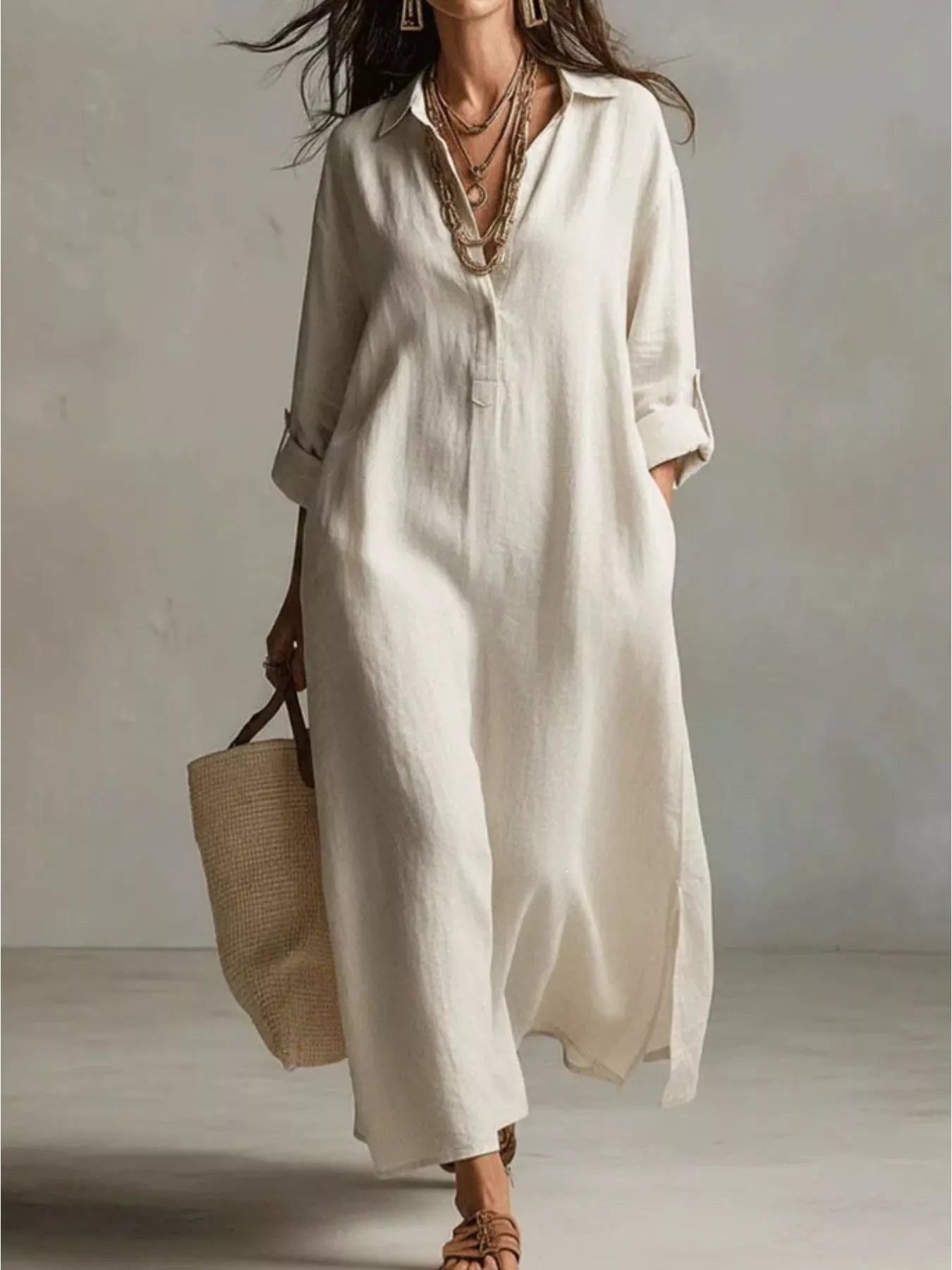 Trendsi Full Size Casual Midi Shirt Dress Plus Size -