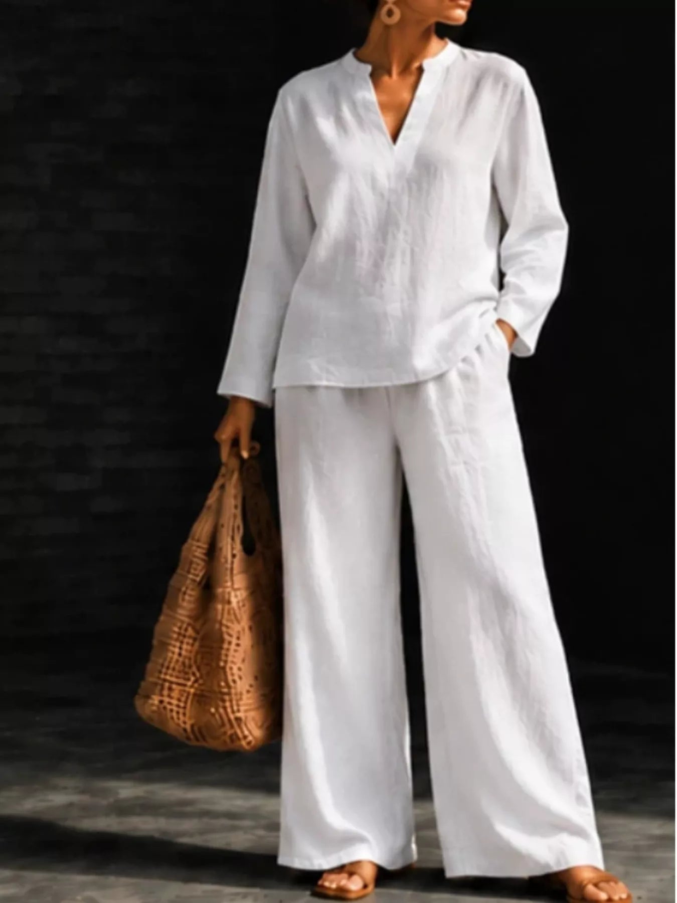 Trendsi Notched Long Sleeve Top and Pants Set -