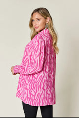 Trendsi Double Take Full Size Printed Smocked Long Sleeve Blouse Plus Size -