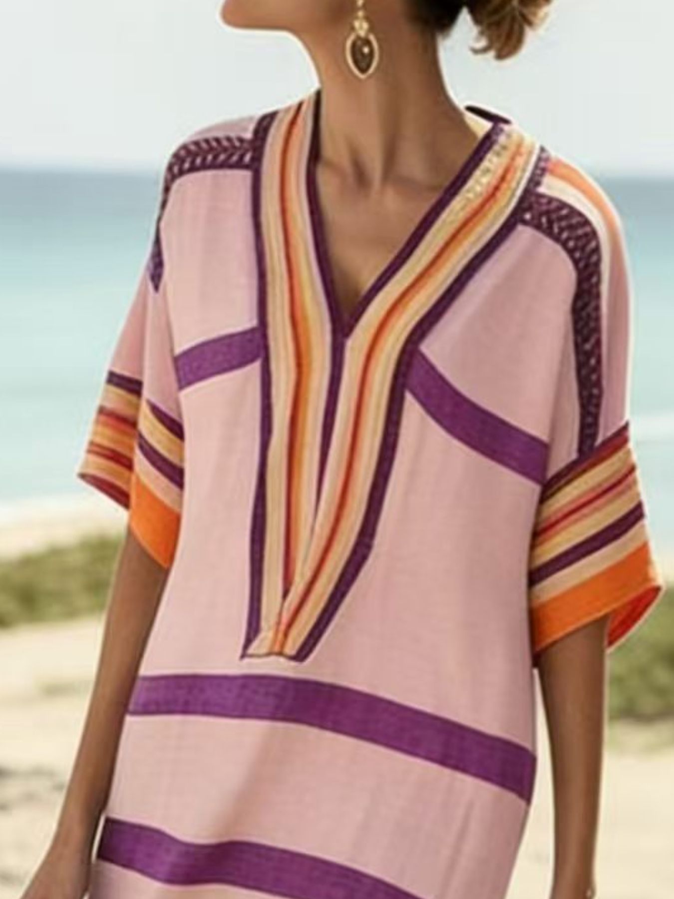 Trendsi Full Size Striped Half Sleeve Midi Dress Plus Size -