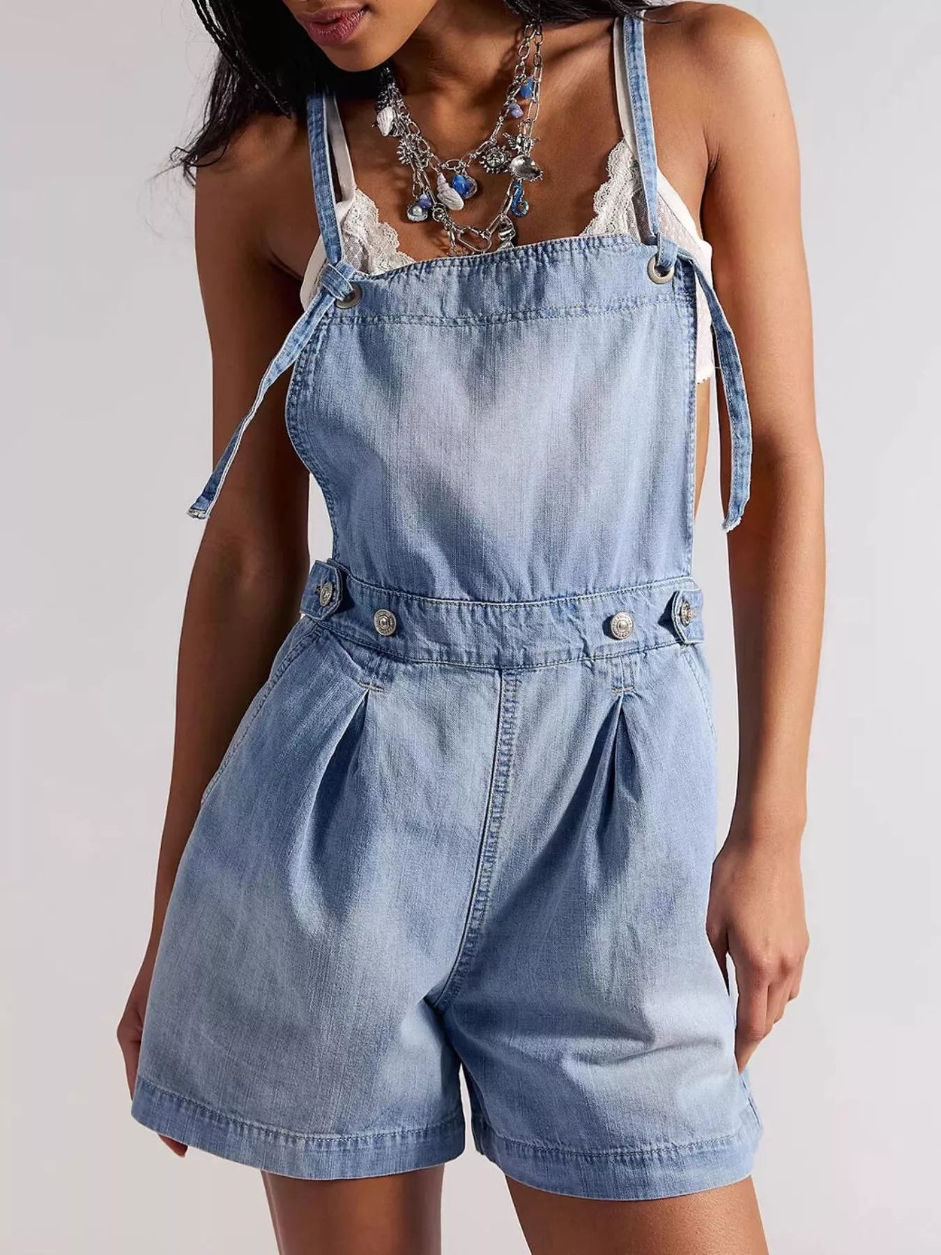 Trendsi Backless Denim Short Overalls -
