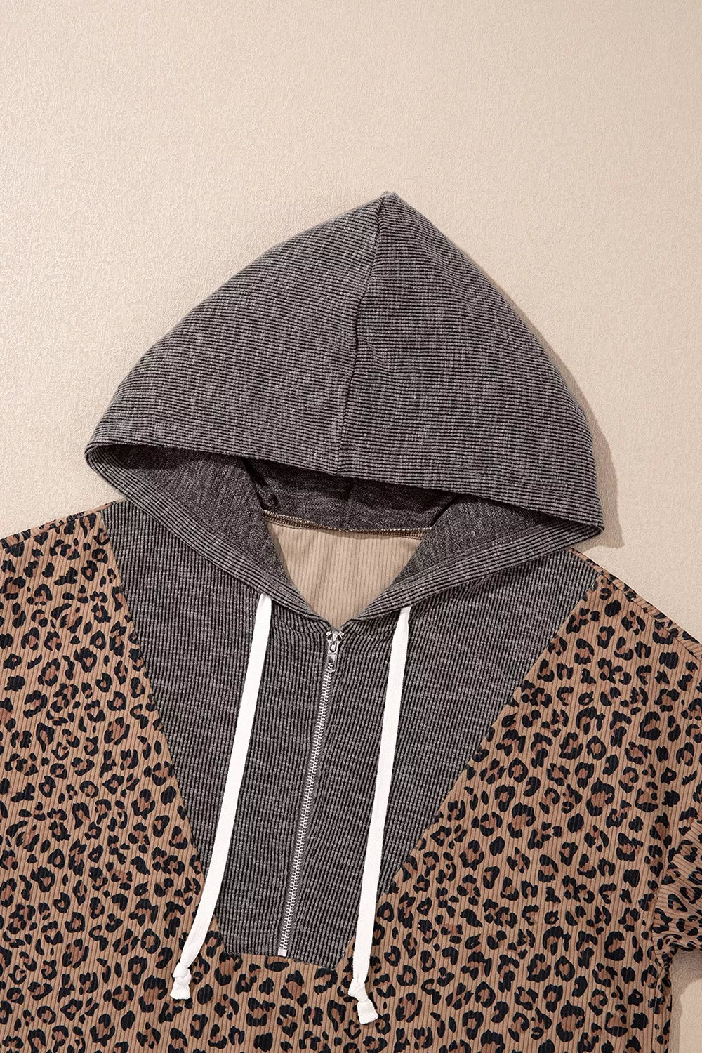 Trendsi Leopard Print Quarter-Zip Hoodie -