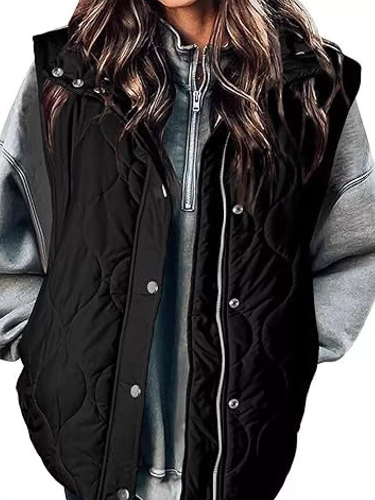 Quilted Snap-Front Vest — front view