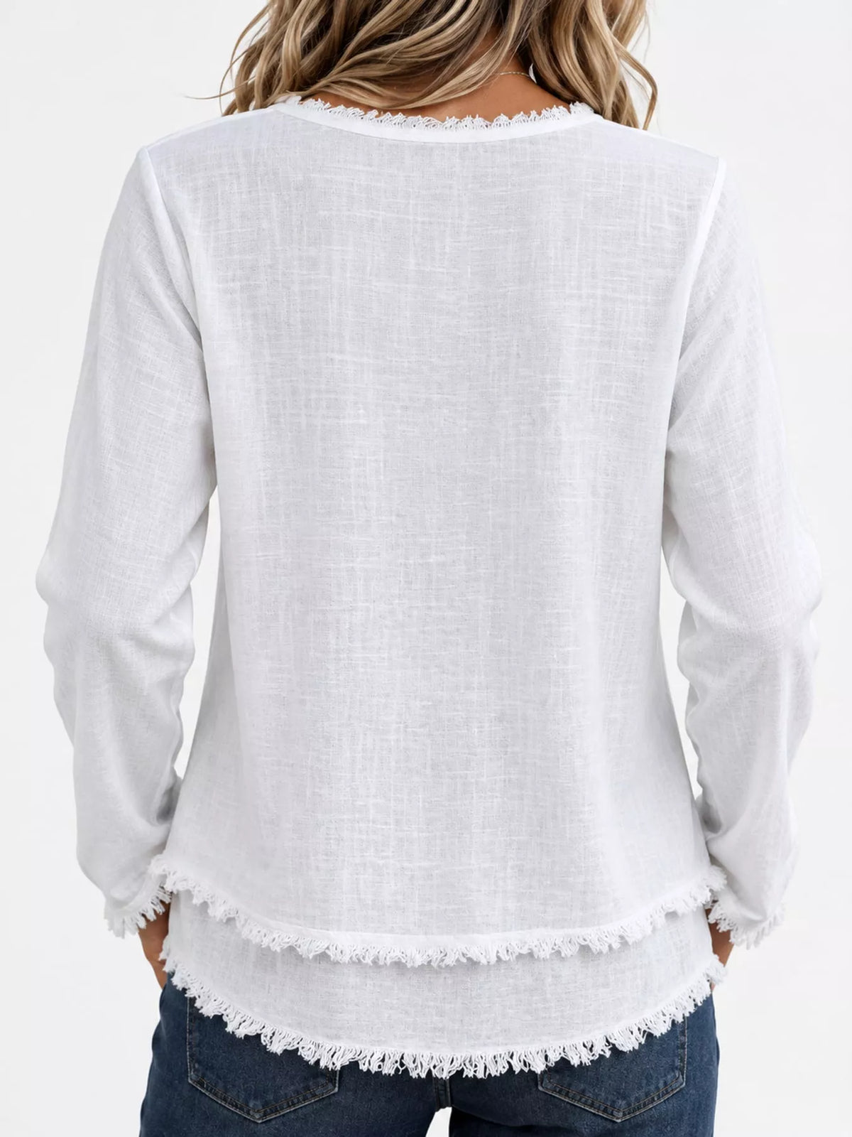 Frayed-hem blouse, white back