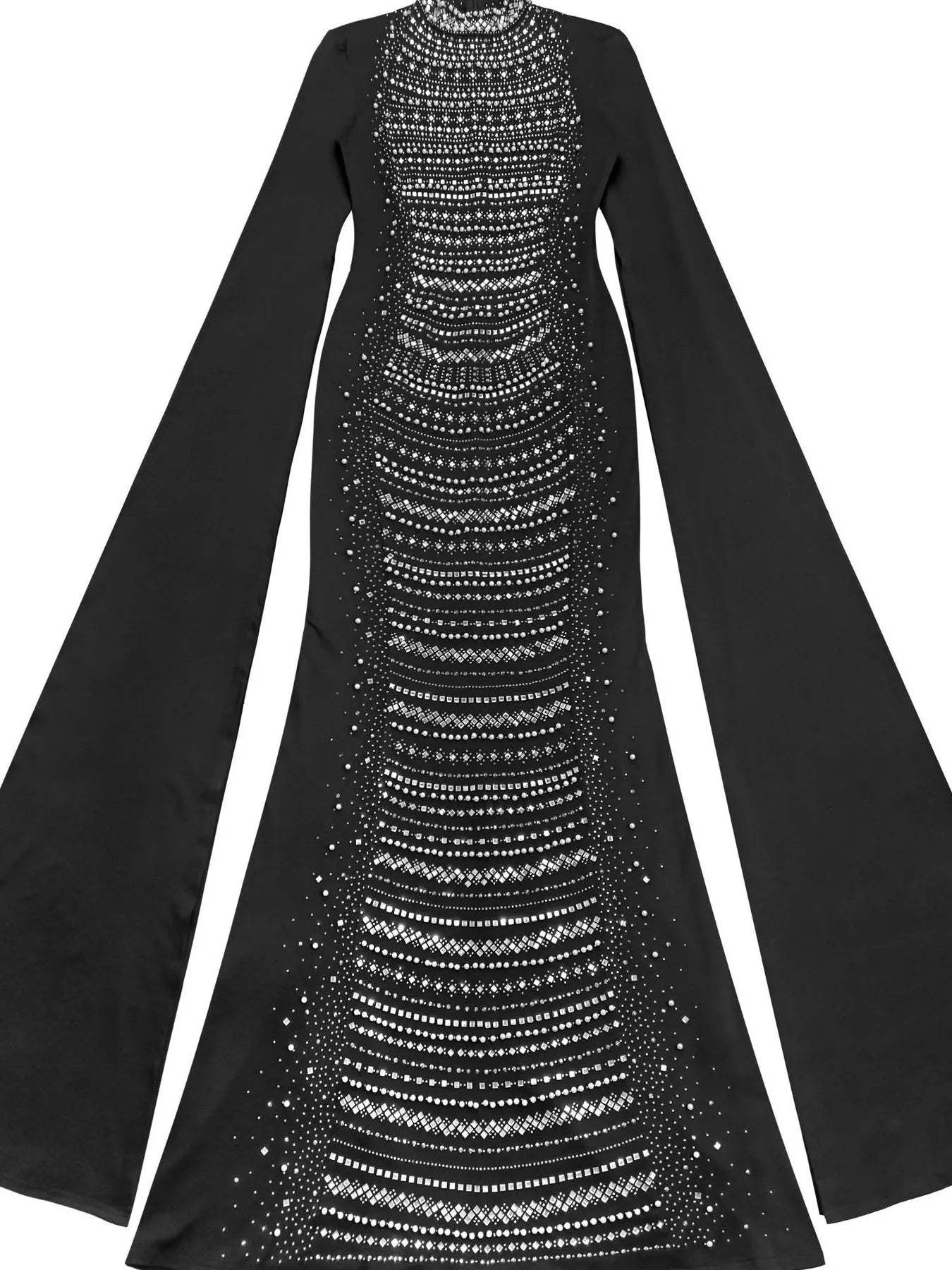 Trendsi Rhinestone Slit Flare Sleeve Cape Maxi Dress -