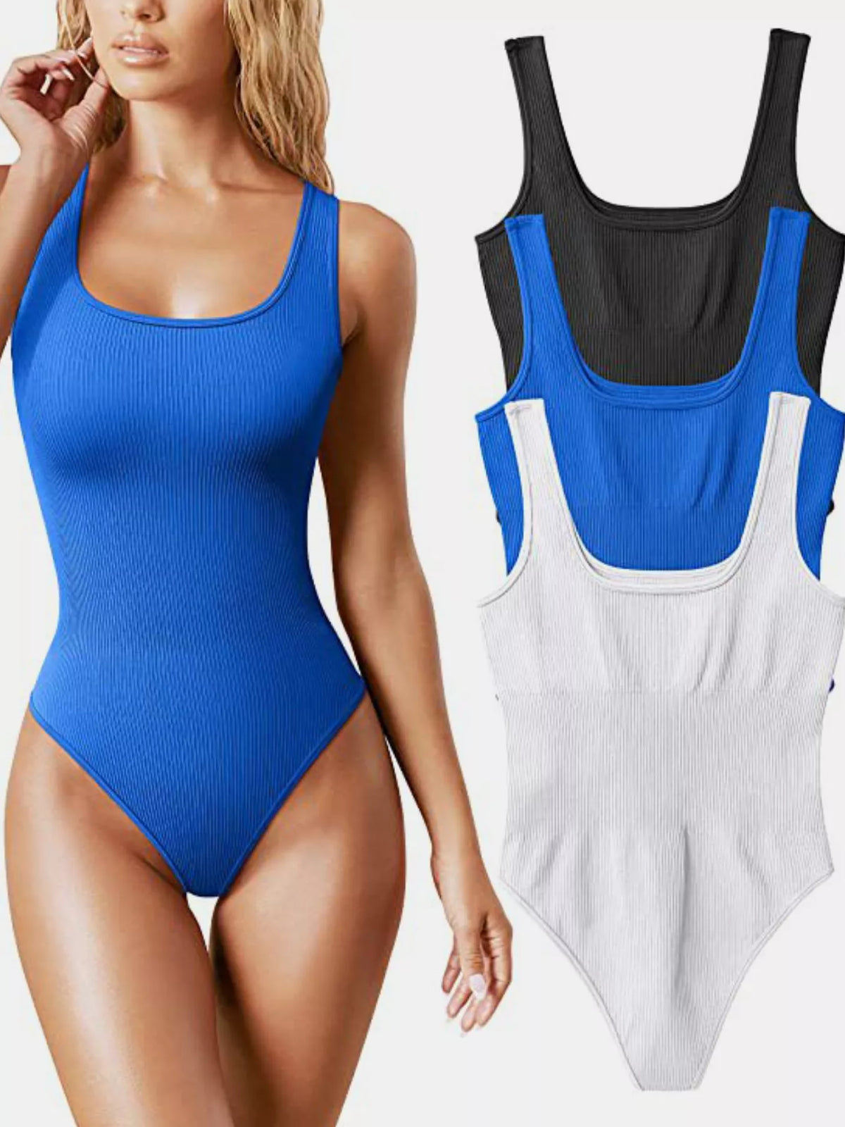 Ribbed bodysuit, blue front with color options