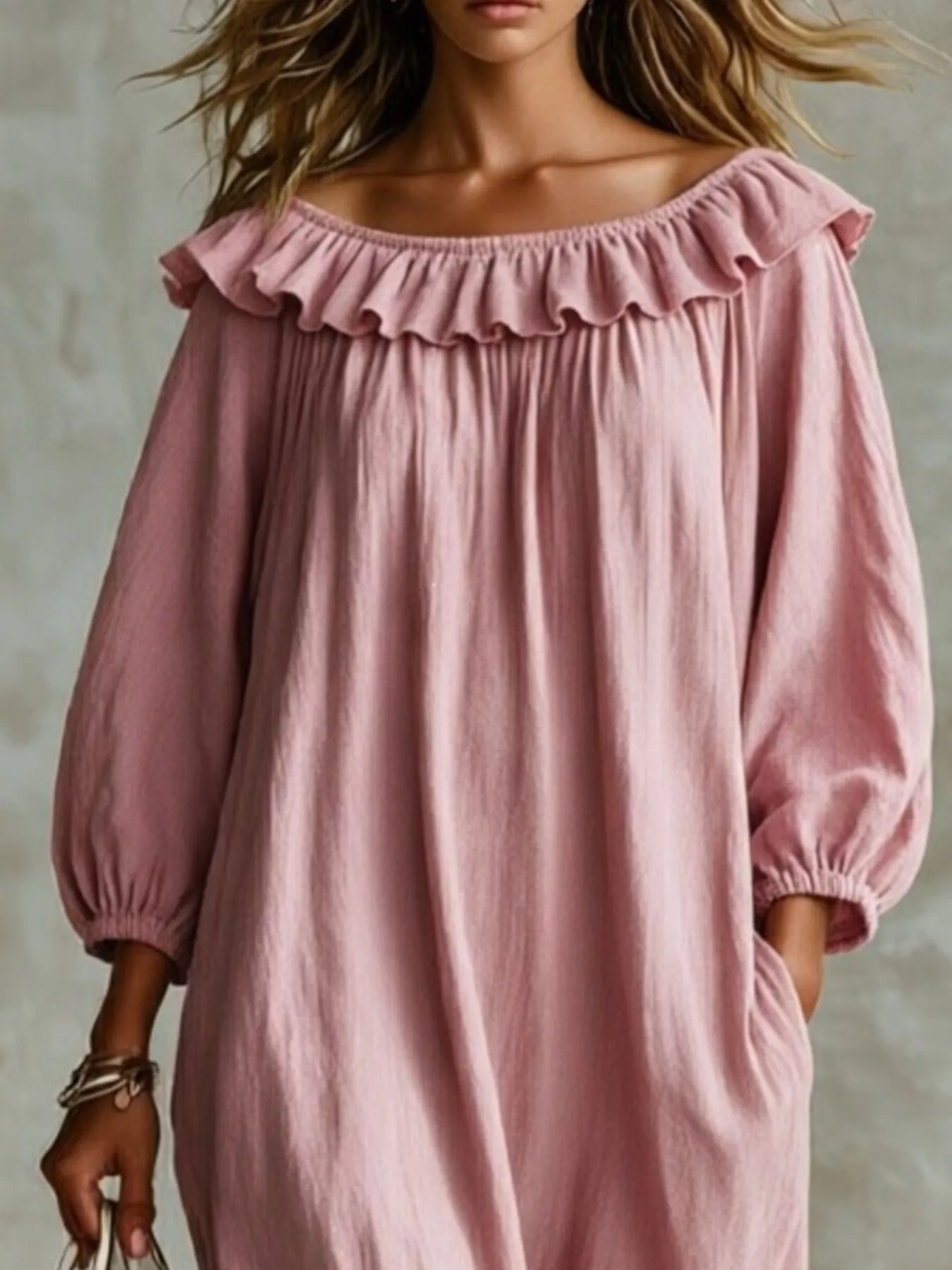 Trendsi Ruffled Boat Neck Ruched Midi Dress -