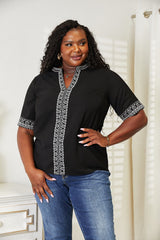 Trendsi Double Take Embroidered Notched Neck Top -