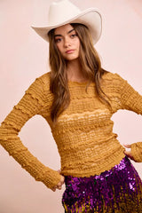 Trendsi BiBi Ruffles Detail Mardi Gras Color Flower Lace Top -