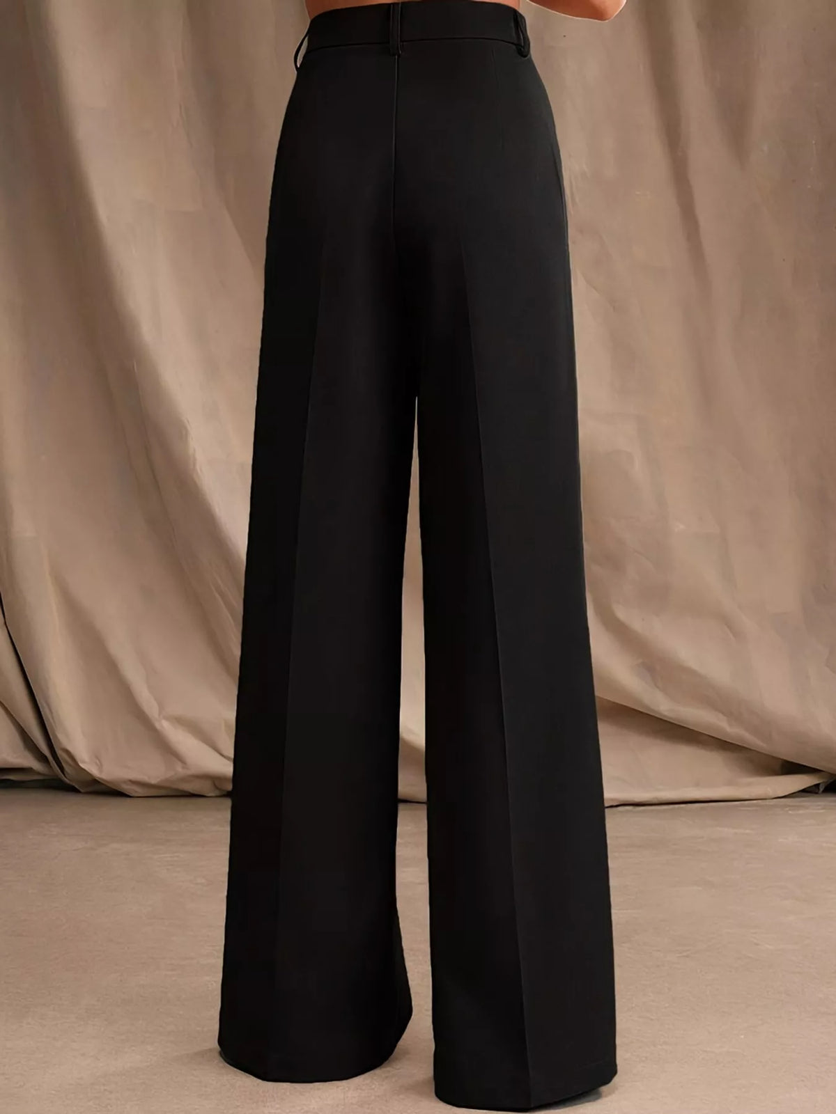 Women's Pleated Wide-Leg Trousers in black — back view