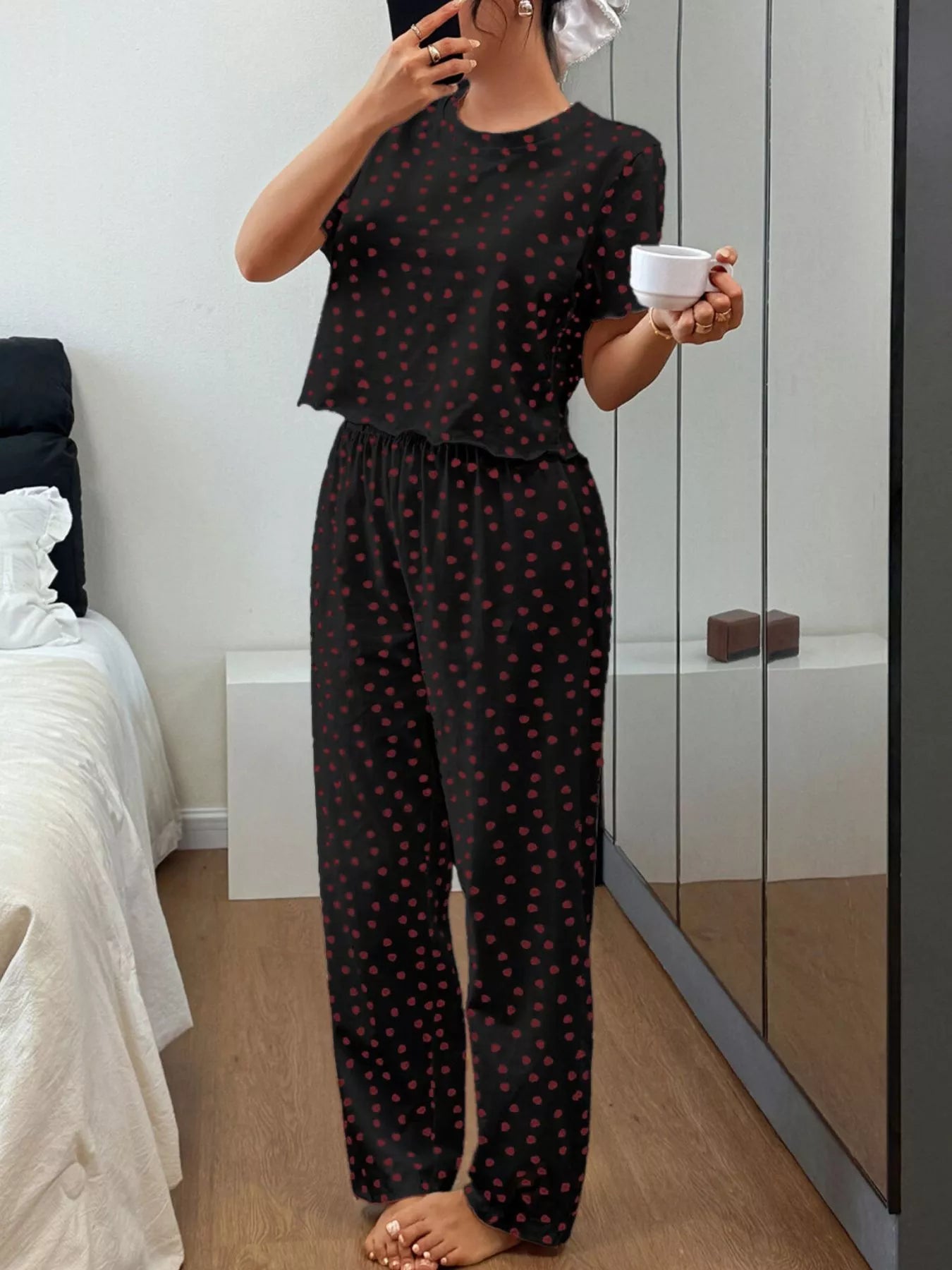 Trendsi Polka Dot Short Sleeve Top and Shorts Set -