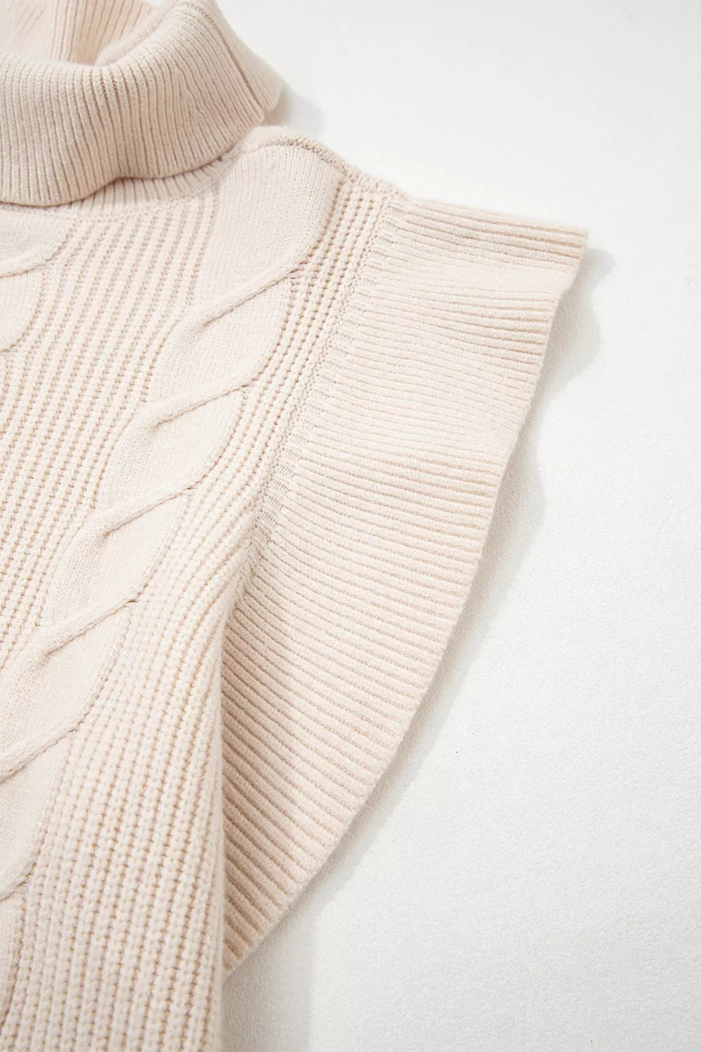 Trendsi Cable Knit Turtleneck Ruffled Short Sleeve Sweater -
