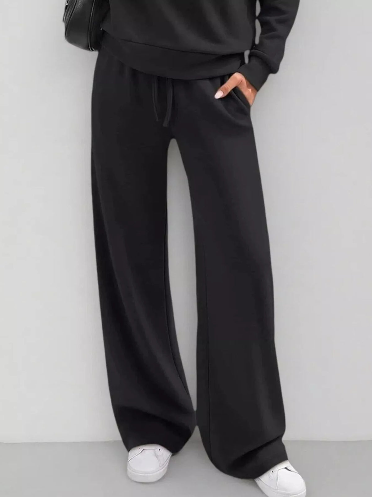 Button-detail dropped-shoulder top and pants set