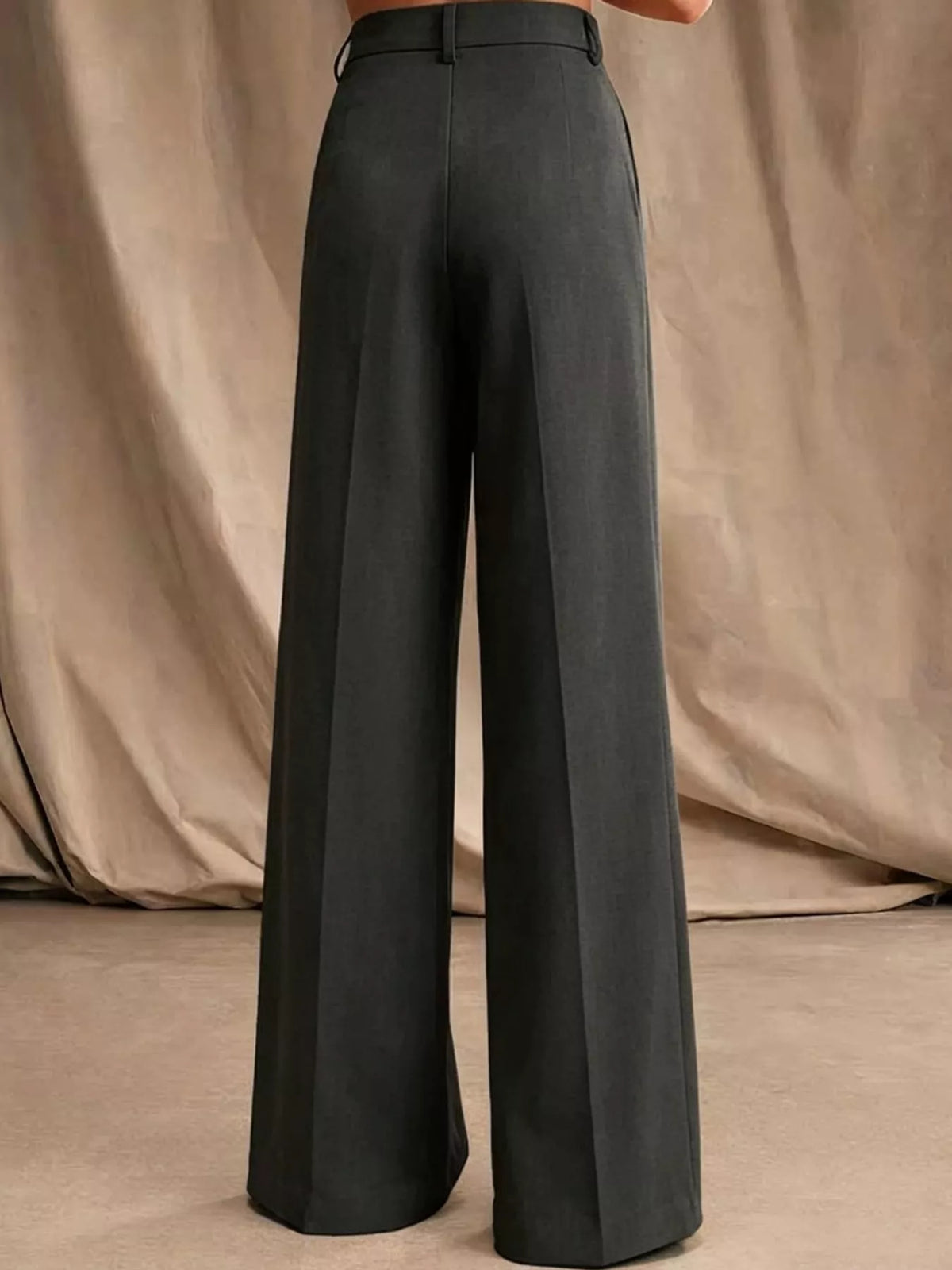 Women's Pleated Wide-Leg Trousers in gray — back view
