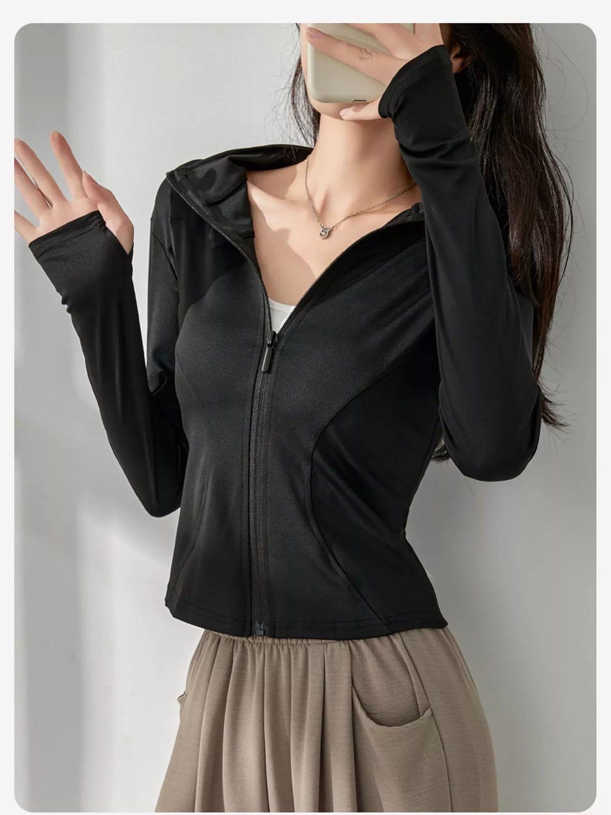 Black quick-dry zip-up jacket