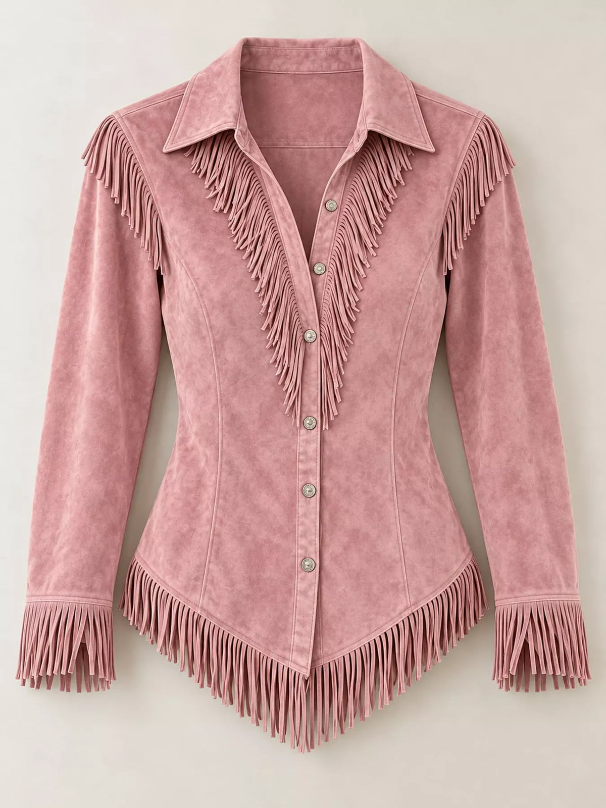 Fringe-detail shirt, pink hanging front