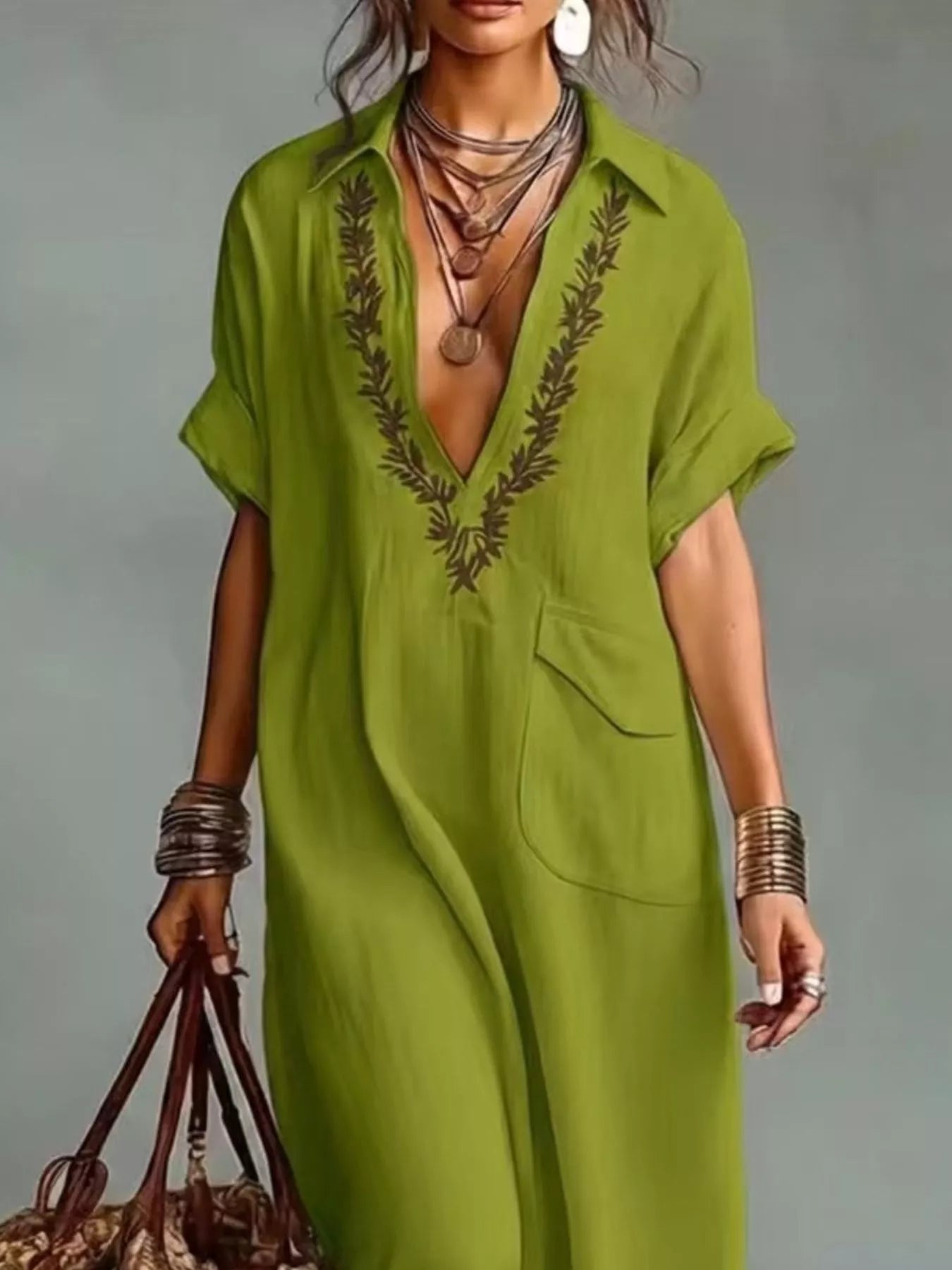 Trendsi Full Size Bohemian Embroidered Maxi Dress Plus Size - Dresses