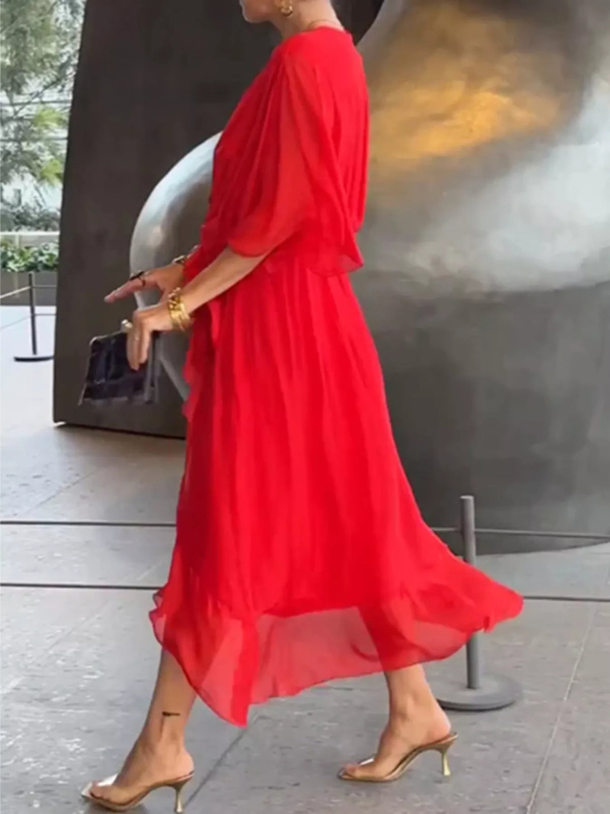 Trendsi Full Size Chiffon Wrap Dress with Flutter Sleeves Plus Size -