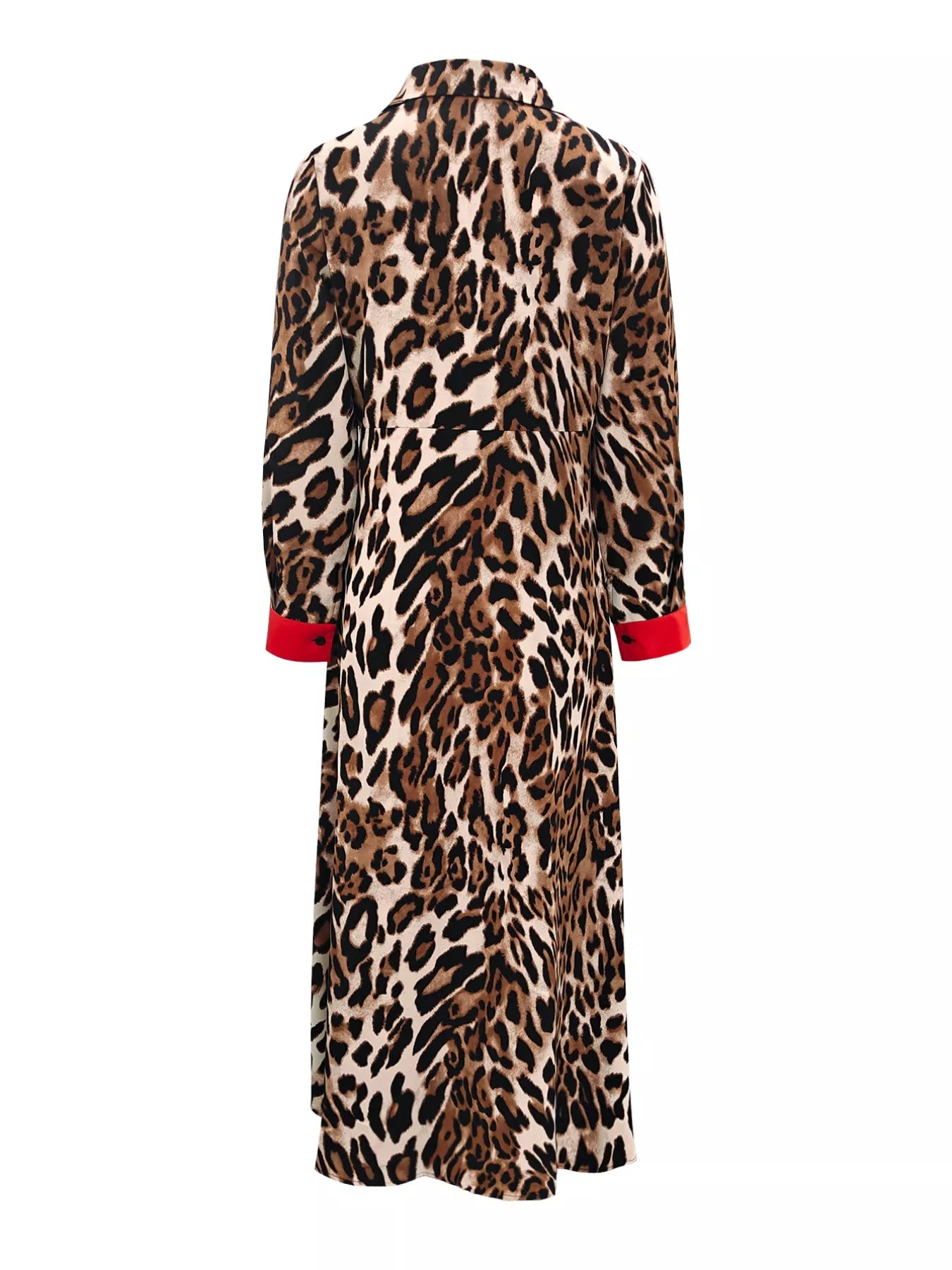 Trendsi Leopard Print Long Sleeve Shirt Dress with Contrast Trim -