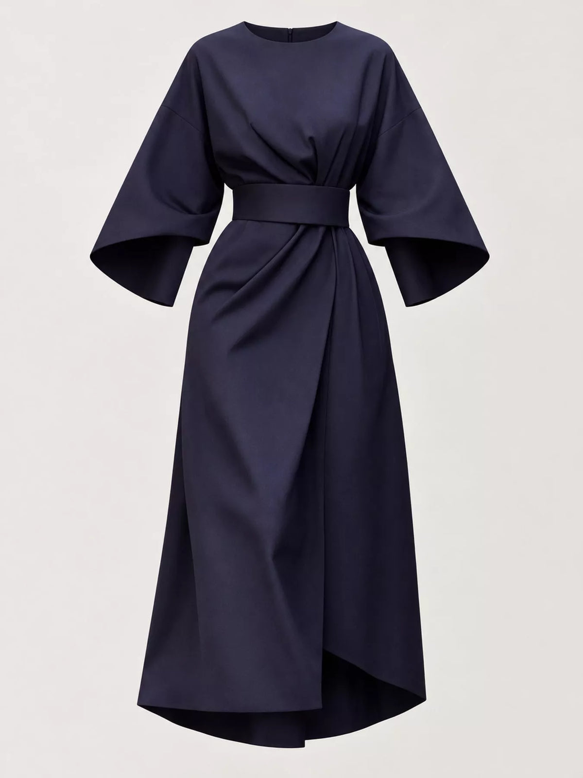 Navy round neck kimono sleeve midi dress