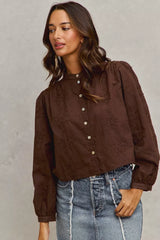 Trendsi SO ME 3d Floral Woven Long Sleeve Front Button Shirt -