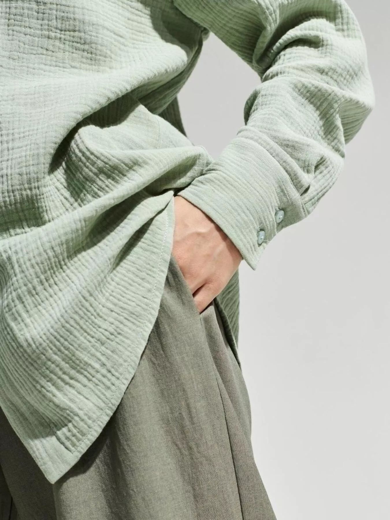 Trendsi Textured Gauze Button-Down Shirt -
