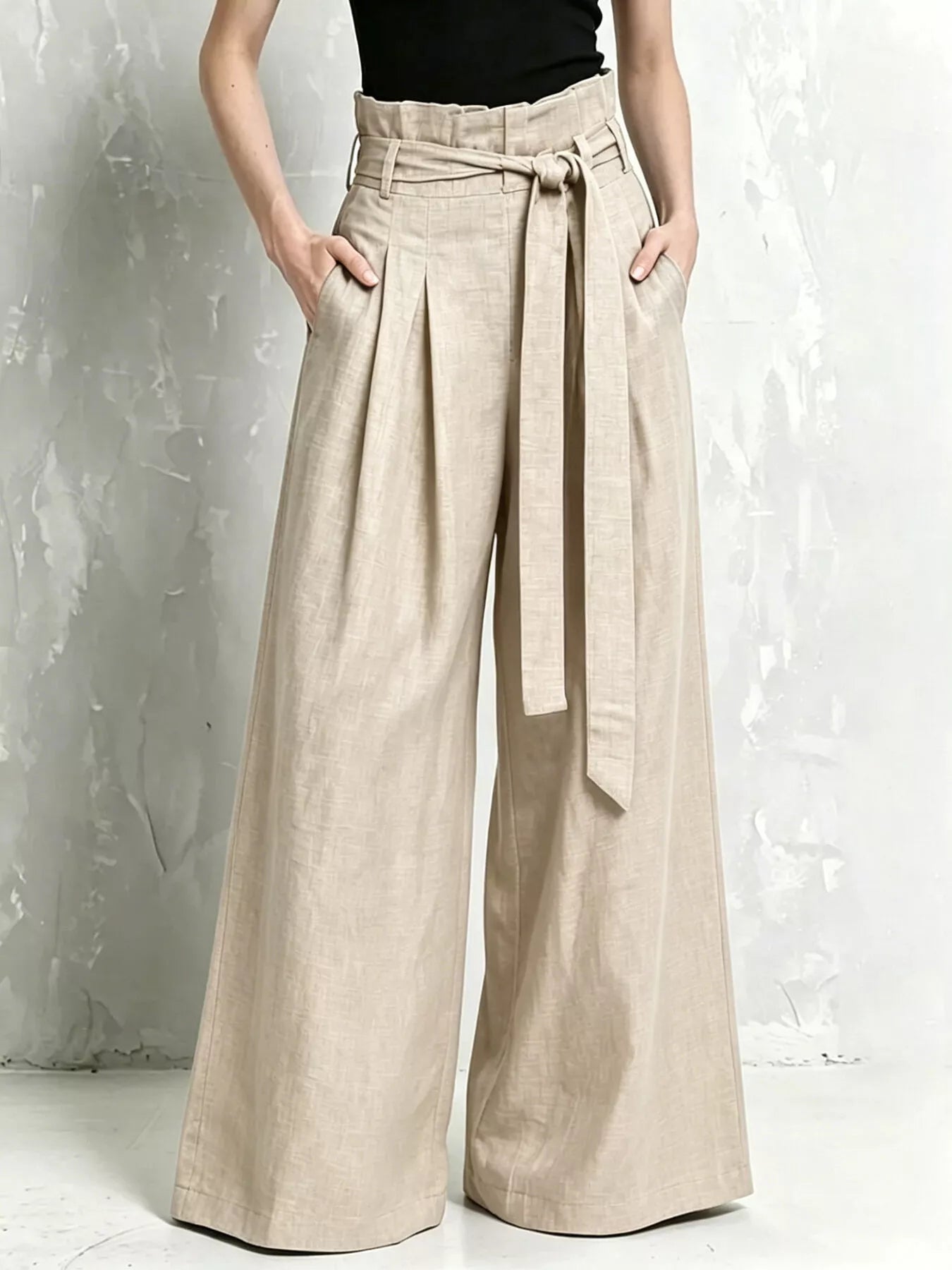 Trendsi Full Size Wide-Leg Paperbag Waist Pants Plus Size -