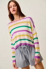 Trendsi SO ME Mardi Gras Color Stripe Lightweight Sweater Top -