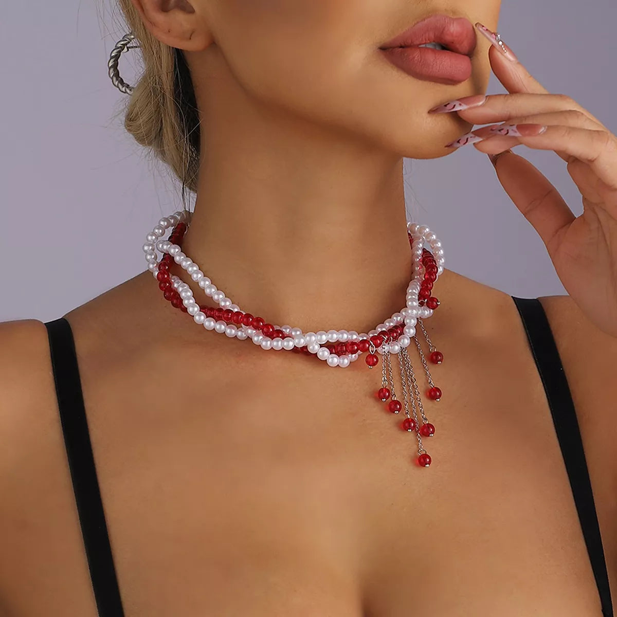 Trendsi Twisted Bead Tassel Necklace -