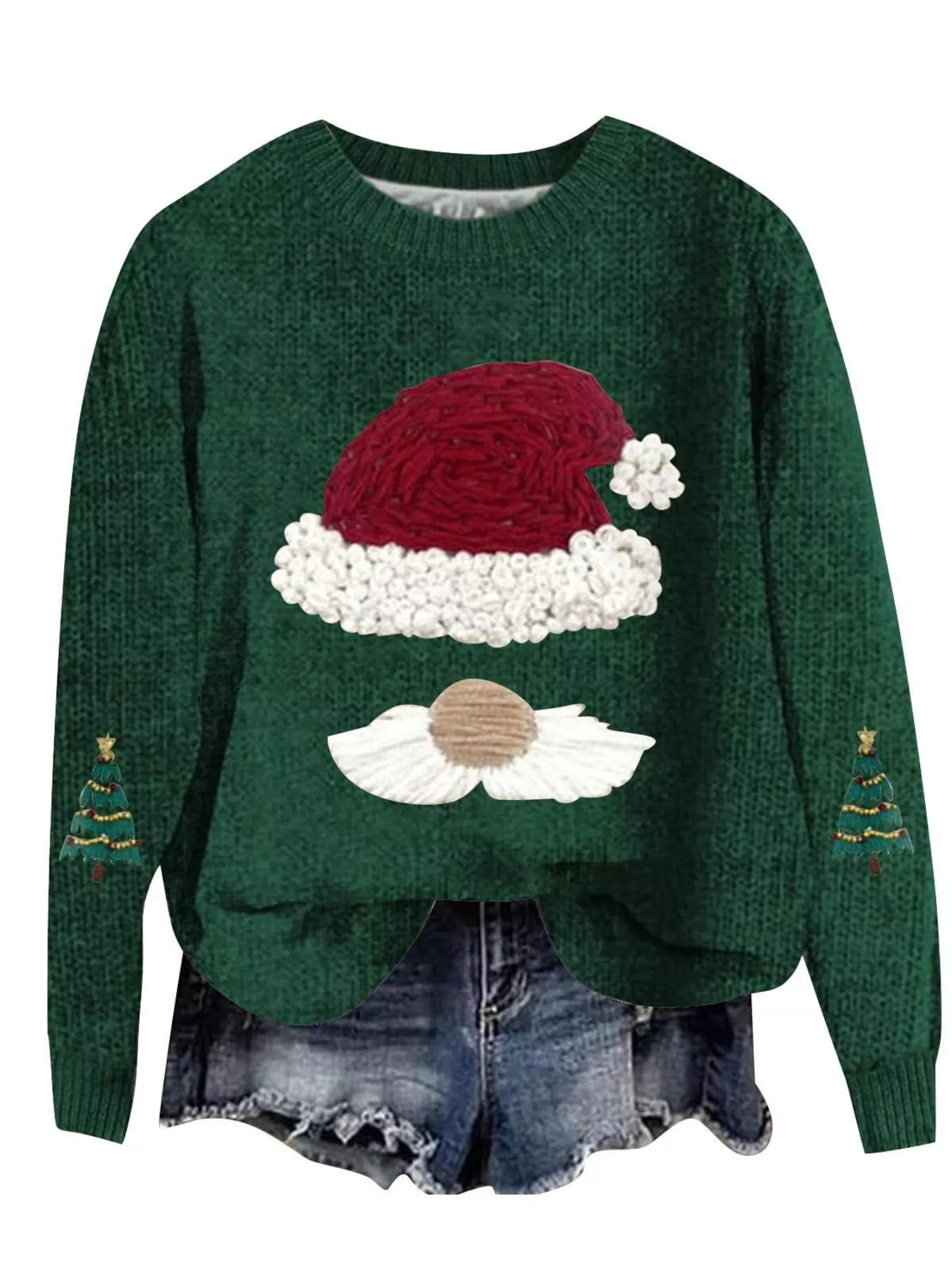 Christmas Graphic Dropped Shoulder Sweater in green, front view