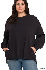 Trendsi Zenana Full Size Fleece Hi-low Boyfriend Sweatshirts with Pockets Plus Size -