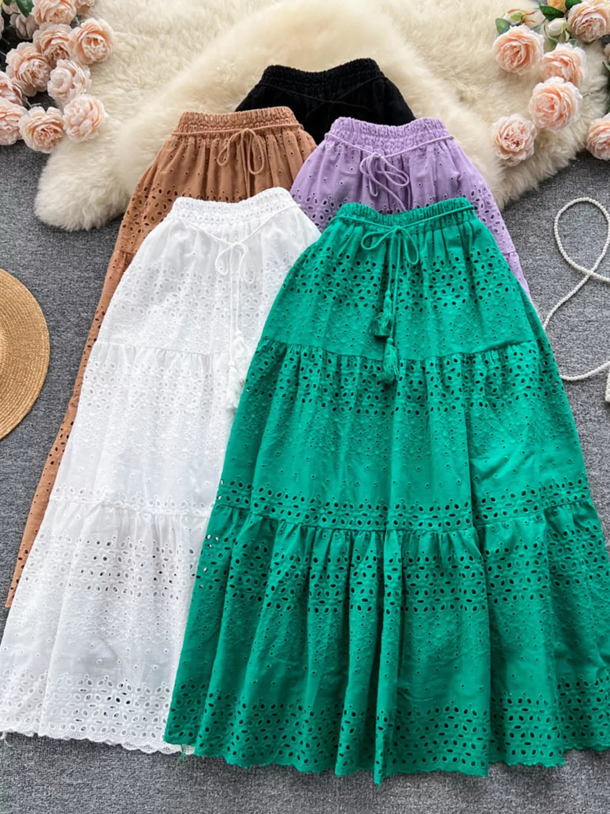 Trendsi Eyelet Tiered Maxi Skirt -