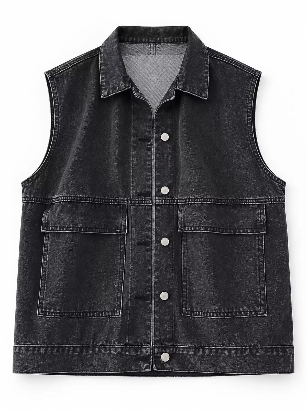 Black vintage washed sleeveless denim jacket vest