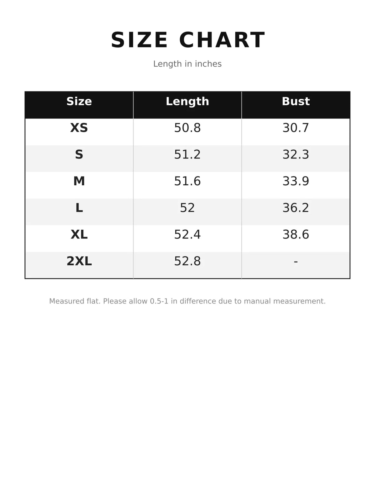 High-low maxi dress, size chart