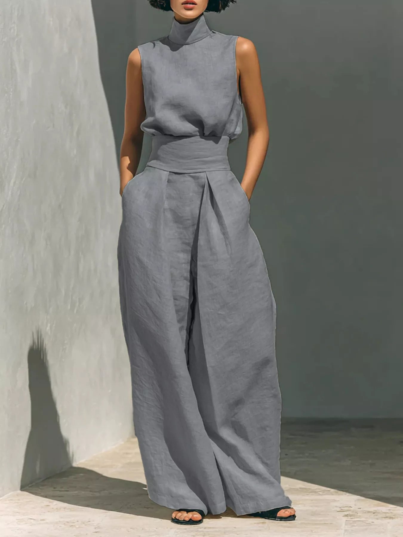 Trendsi Full Size Sleeveless Wide-Leg Jumpsuit with Smocked Waist Plus Size -