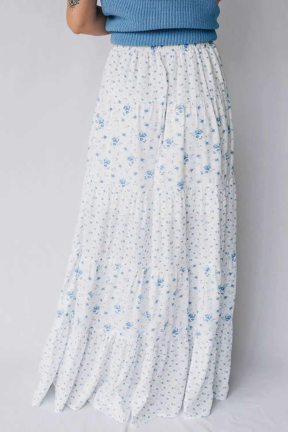 Trendsi High Waist Tiny Floral Print Boho Maxi Skirt -