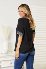 Trendsi Double Take Embroidered Notched Neck Top -