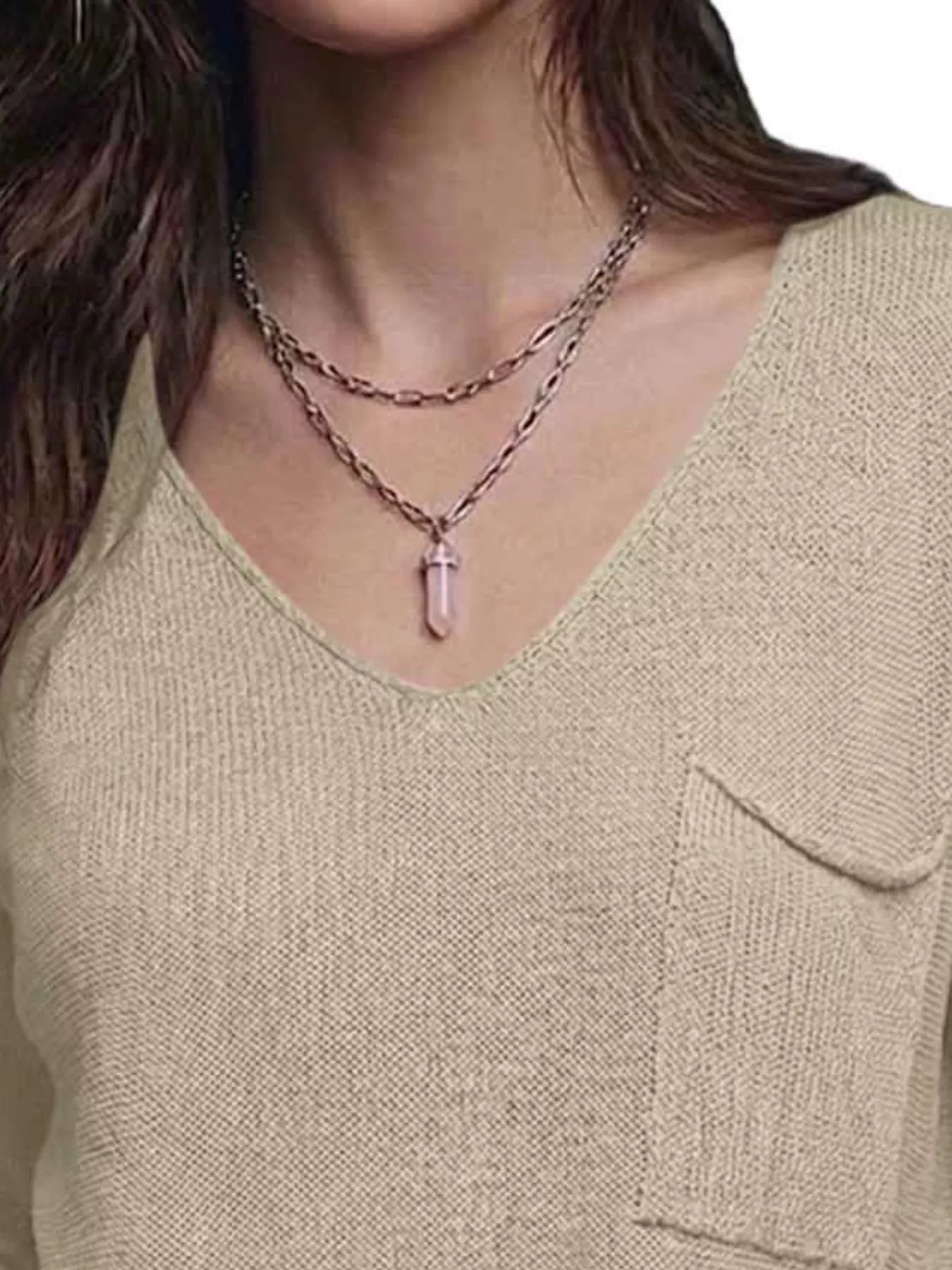 Trendsi V-Neck Chest Pocket Knit Top -