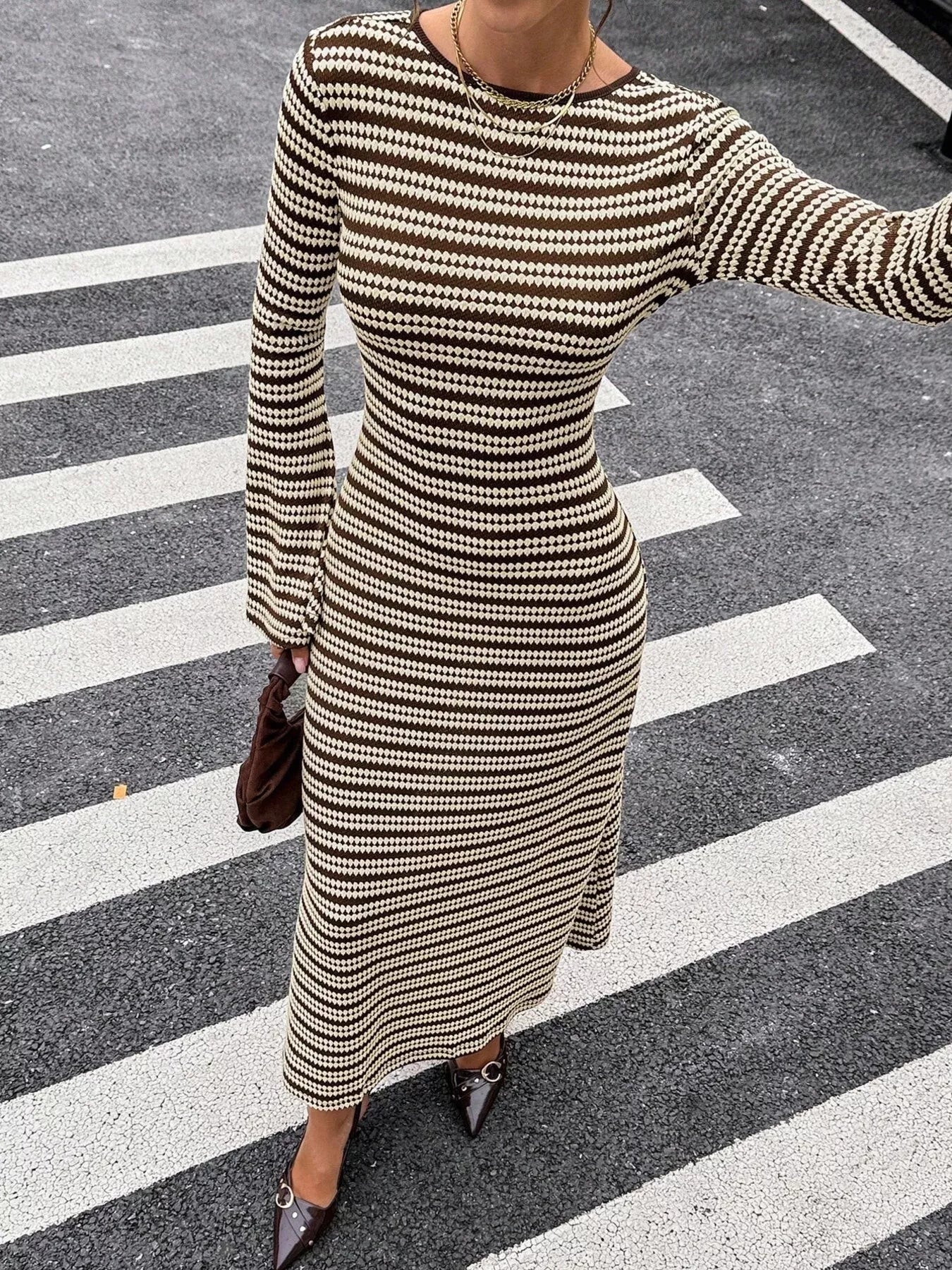 Trendsi Striped Flared Sleeves Sweater Dress -