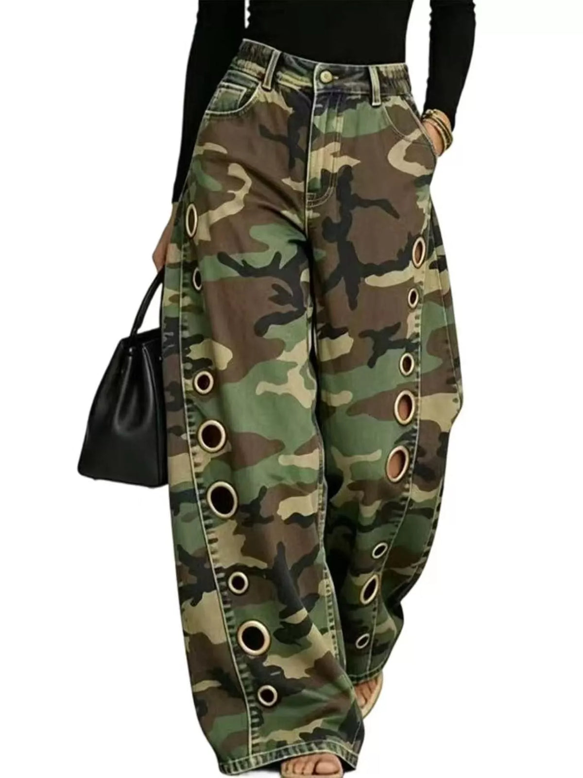 Camouflage Wide-Leg Jeans — front view