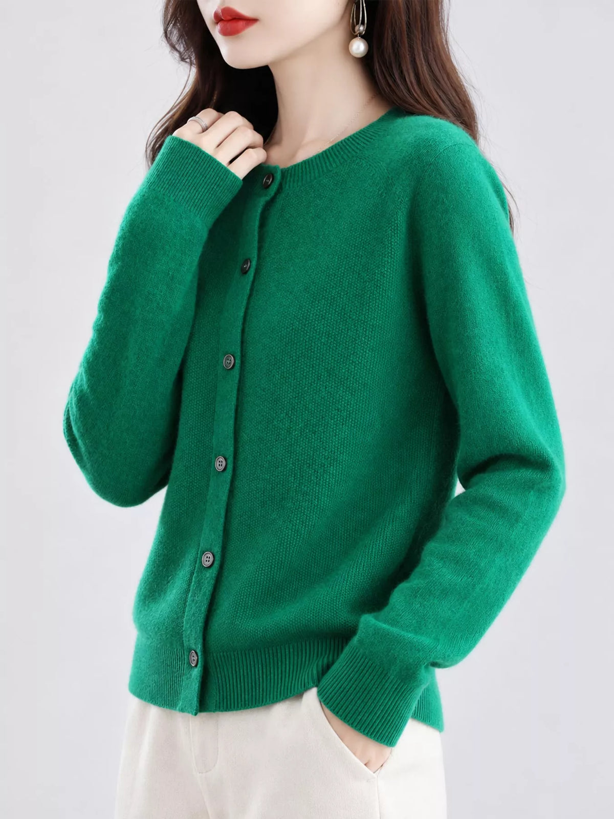 Ribbed cardigan, green side